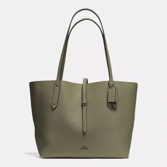 Coach Handbags - Coach Large Market Tote Pebbled Leather Army Green Turn Lock  #F58849 EXCELLENT!